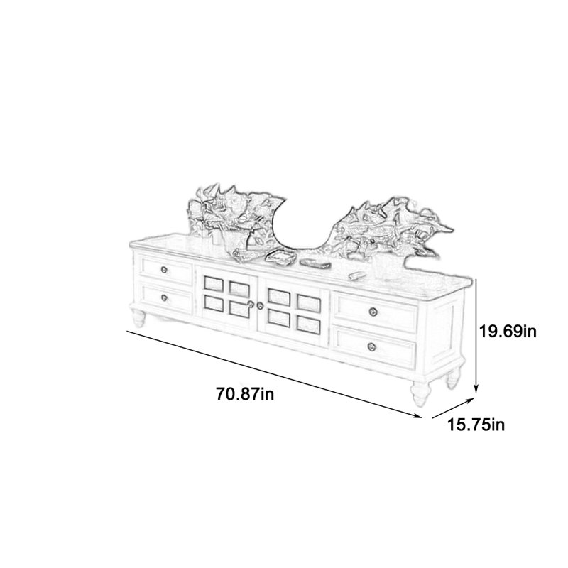 Meuble télé minimaliste en bois massif, 70.87"