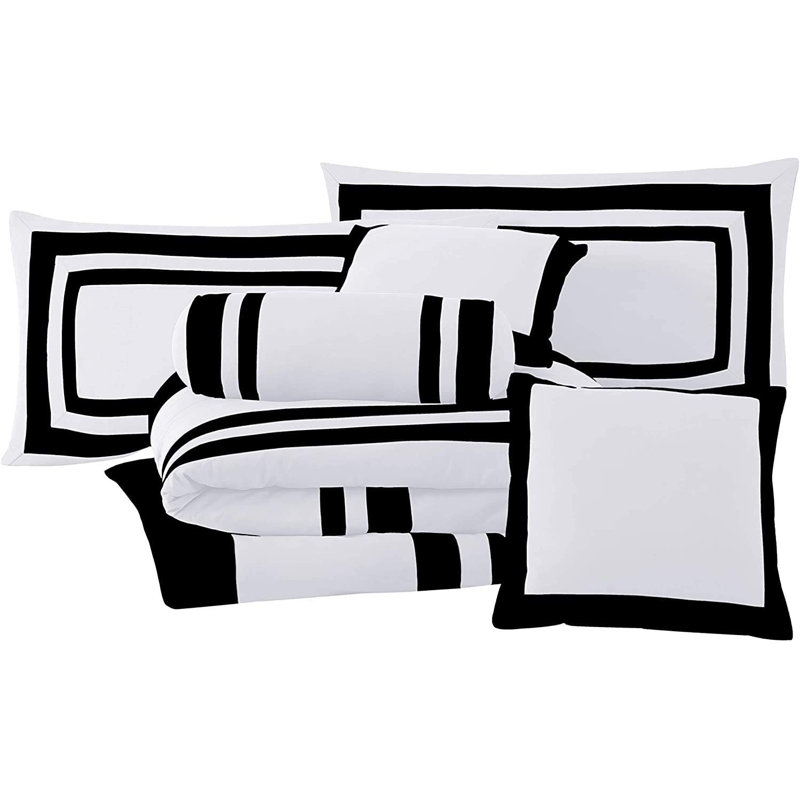 Hotel Style 7 Piece Comforter Set, King Comforter + 6 Additional Pieces, White/Black