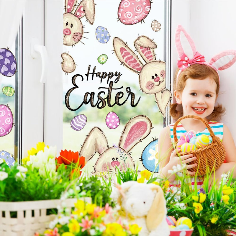 6 Sheets Easter Window Clings Happy Easter Bunny Eggs