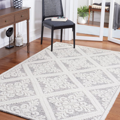 Tapis ivoire / gris en laine tissé à la main Goehring