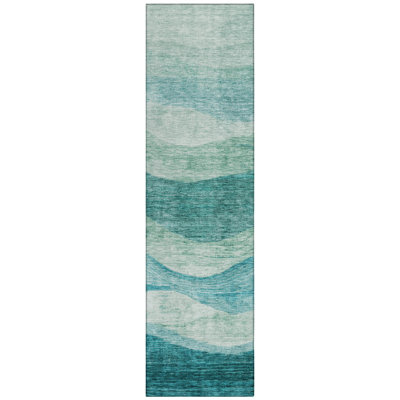 Lizabeta Machine-Washable Indoor/Outdoor Teal Rug