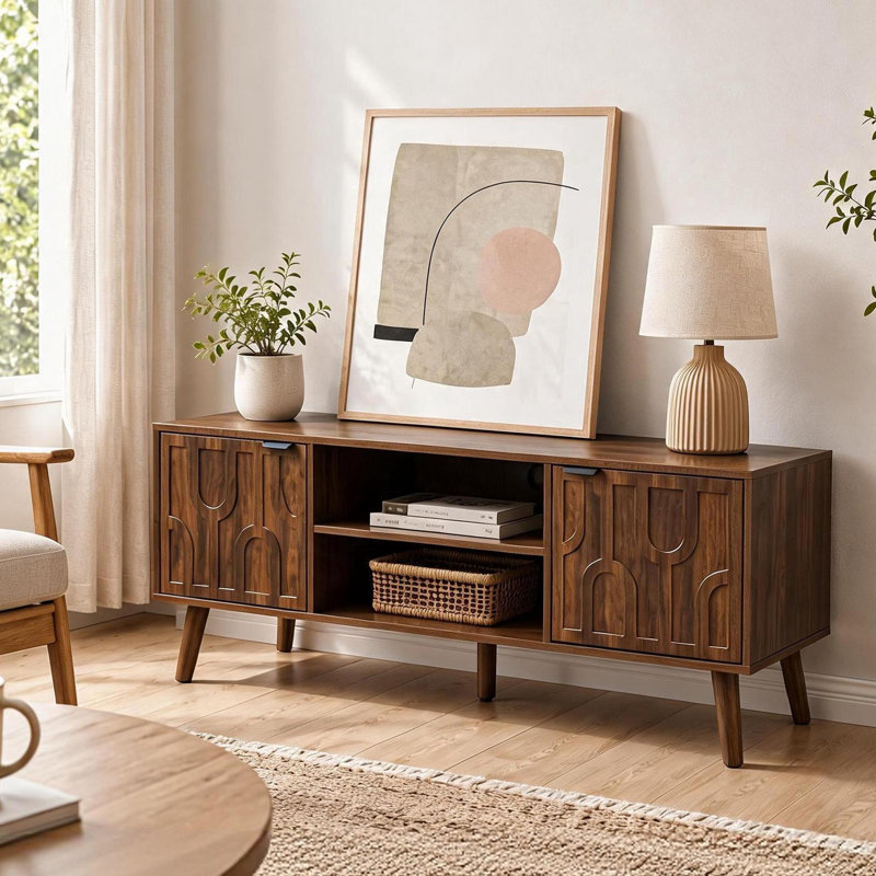 Meuble télé moderne du milieu du siècle, console de rangement pour téléviseurs jusqu'à 48 pouces (122 cm), pour salon ou chambre à coucher.