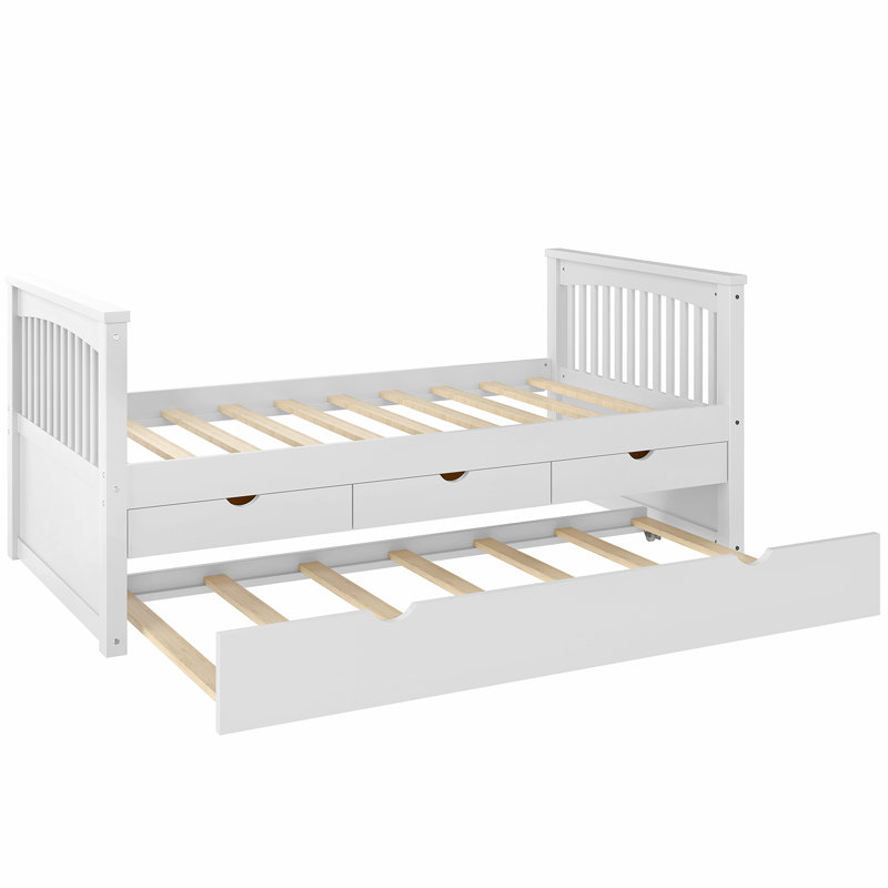 Solid Wood Daybed, With Drawers And Trundle, White