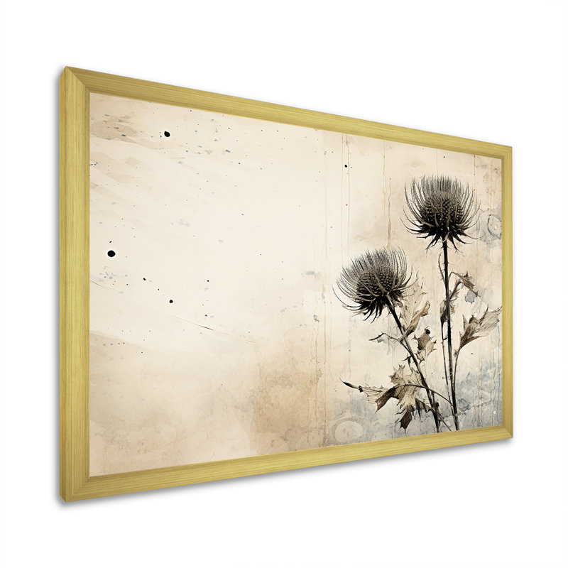 Minimalisme chardon sur toile, H 34 po x l 44 po x P 1,5 po, Encadrement doré