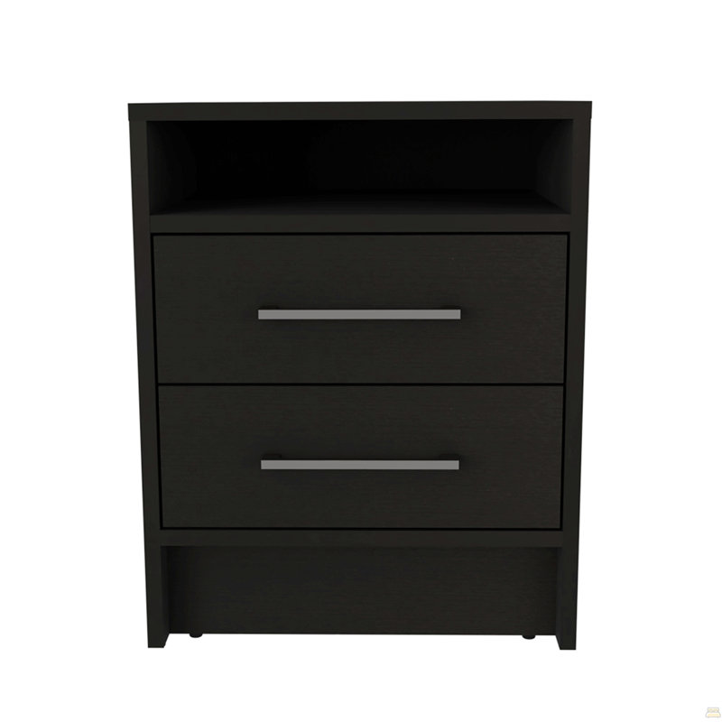 Table de chevet Cartiz, deux tiroirs, Noir / blanc