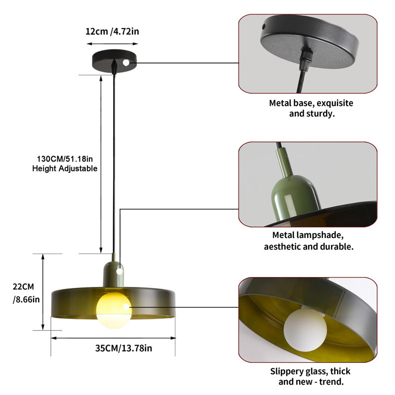 Triston 1 - Light Pendant, Green, Green, 8.66" H x 13.78" W x 13.78" D