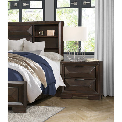 2-Drawer Nightstand With Raised Panel Front, Contemporary Warm Espresso Finish | Gift Idea
