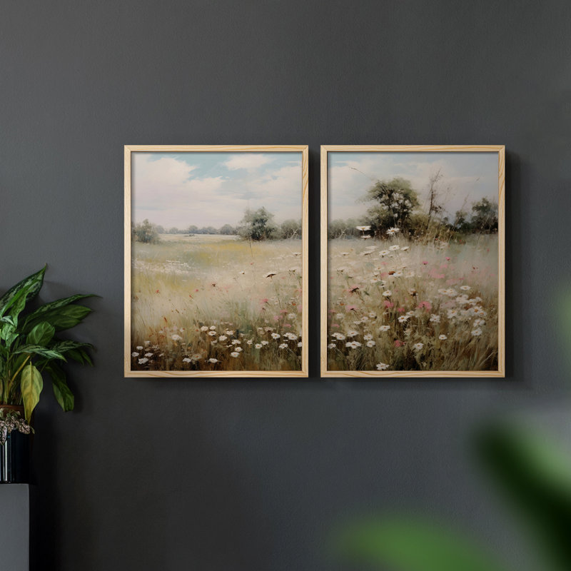 Vintage Floral XXXI - Impression Giclée sur cadre - ensemble de 2, Naturel, H 12 po x l 30 po