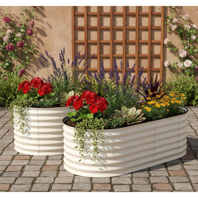 2 Pack Galvanized Raised Garden Beds, 2, Beige, 24" H x 48" W x 24" D