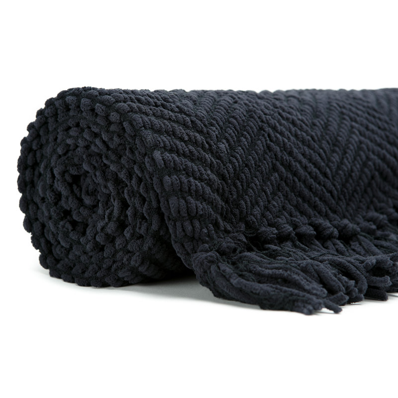 Jeté tricoté texturé , Noir, l 65 po x L 50