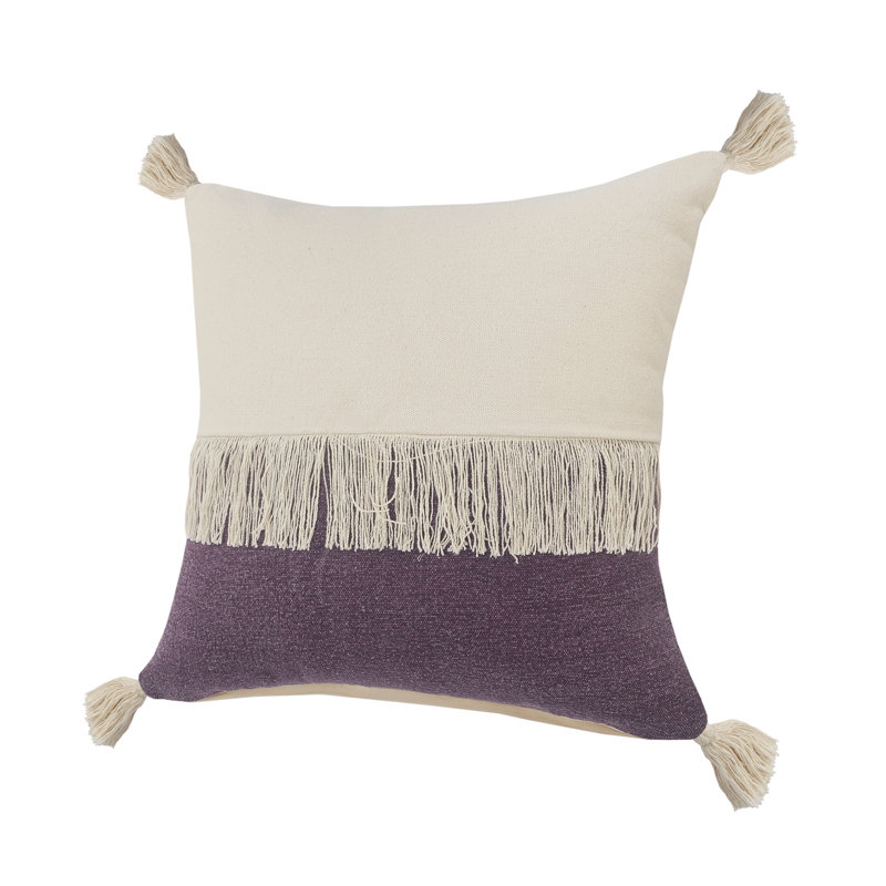 Coussin décoratif à franges 100% coton Contemporary, Vert/blanc, Pillow Cover Only - No Insert