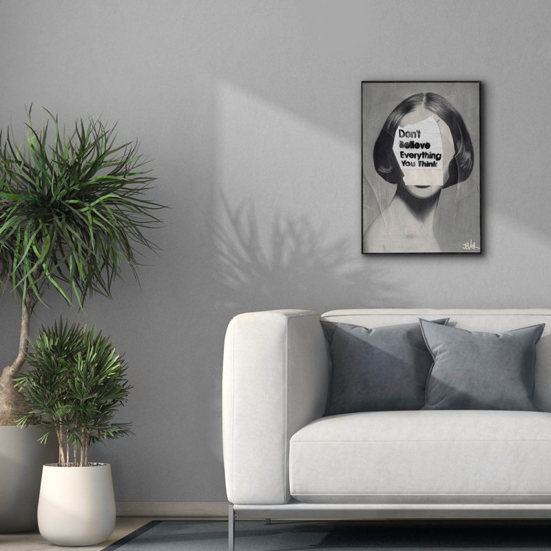 «Think» par Loui Jover, toile, art mural, H 26 po x l 18 po x P 0,75 po