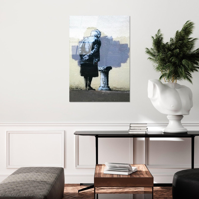 Superbe peinture en verre trempé Banksy de 17,7 po x 25,6 po | 100% verre trempé, épaisseur: 0,16 pouce | Parfait pour la décoration intérieure moderne, œuvre d'art unique, idéal pour les salons et les bureaux