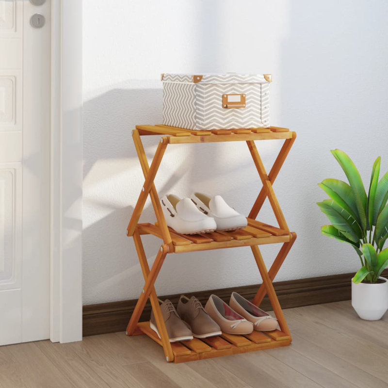 vidaXL Folding Shelf Brown Solid acacia wood Medium Foldable, 24.8" H X 16.9" W X 12.2" D