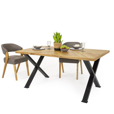 Oak Wood Dining Table With Steel Base