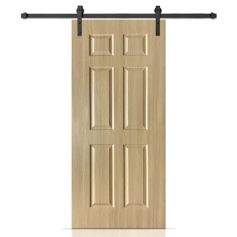 Hollow Core Oak Finished PVC Composite Interior Sliding Barn Door with Hardware Kit, 33" x 86"