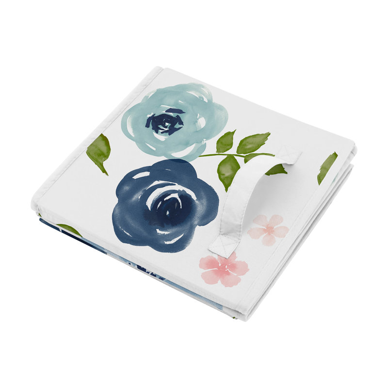 Boîte à jouets aquarelle florale, Bleu marine / rose