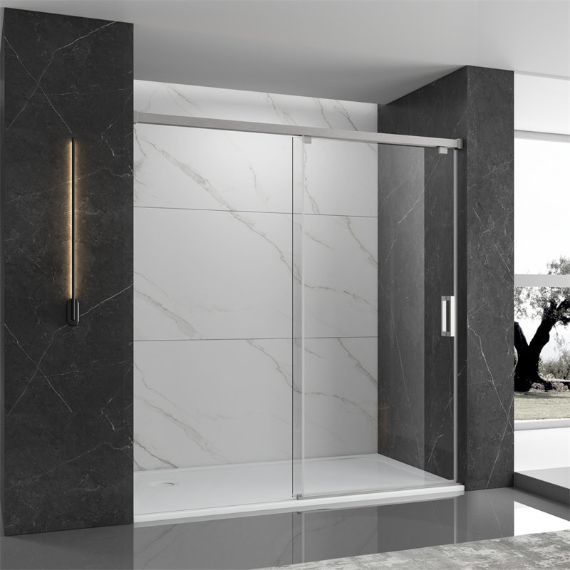 76'' W 60'' H Frameless Rectangle Reversible Shower Stall, Nickel