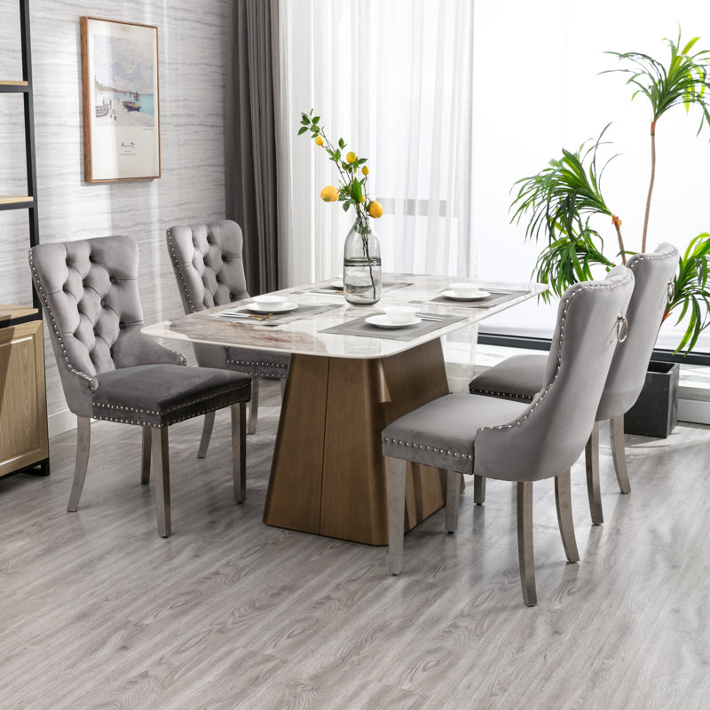 Delafield Lux Kitchen Dining Chairs, Grey, Silver, Set Of 4