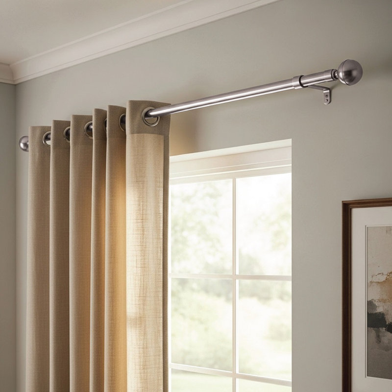 Adjustable 2.5cm Curtain Rod Set, 70cm - 120cm, Chrome