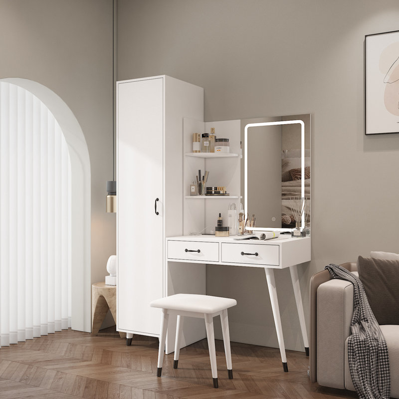 Ensemble de coiffeuse avec garde-robe Kunze, Blanc