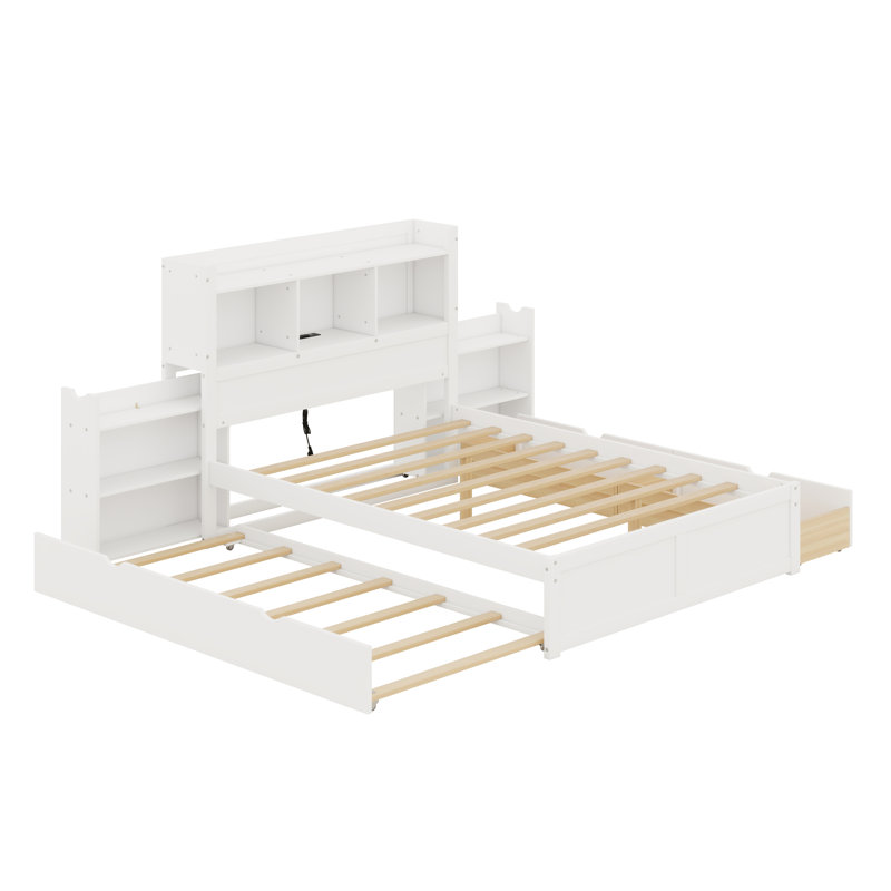 Maximiser l'espace de rangement avec lit gigogne, 2 tiroirs et tablettes coulissantes, Blanc