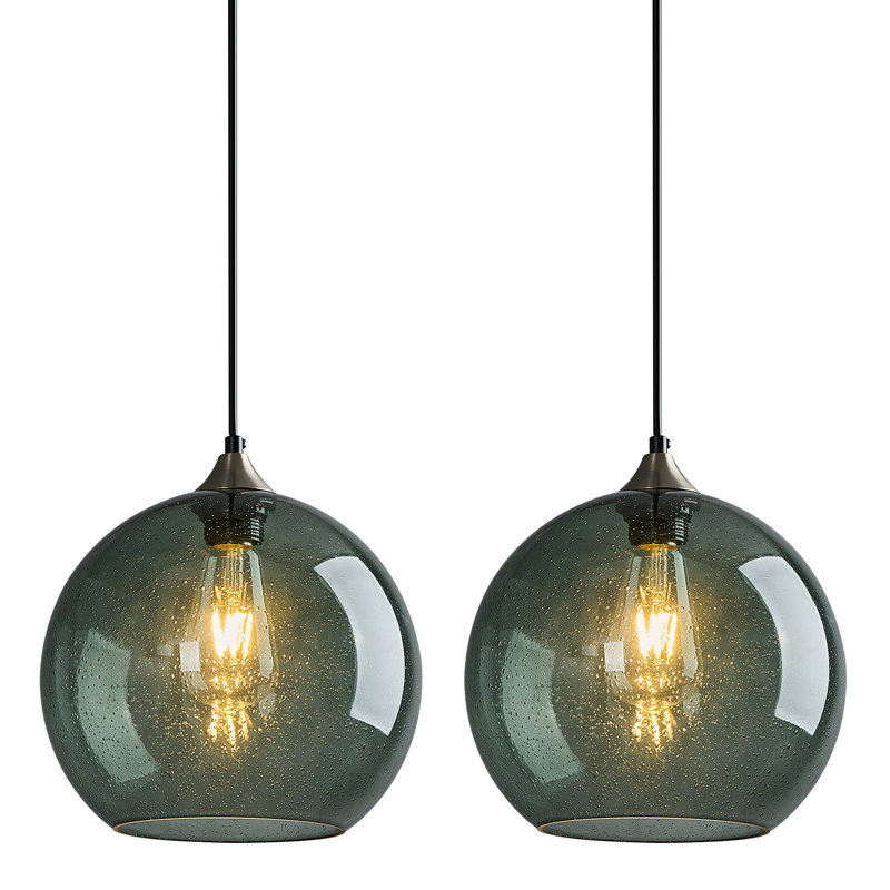 Luminaire suspendu moderne pour îlot de cuisine Dariyon, H 8,66 po x l 9,84 po x P 9,84 po, Gris / vert