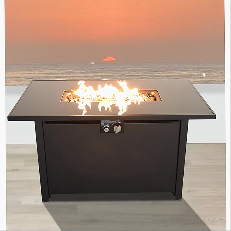 Table de foyer d'extérieur en acier avec couvercle H 25 po x l 42 po