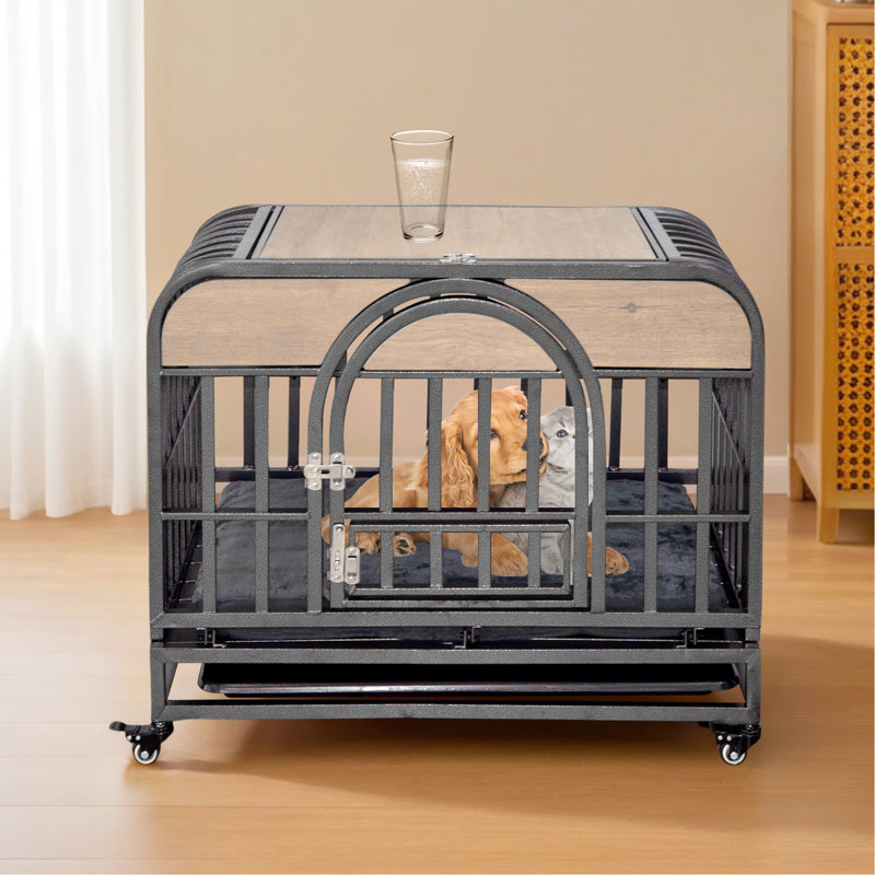 Pavillon pour chien de 46 po de hauteur - structure solide, plateaux amovibles, roues stables, tapis de repos chaud, revêtement de cabane robuste, convient aux chiens