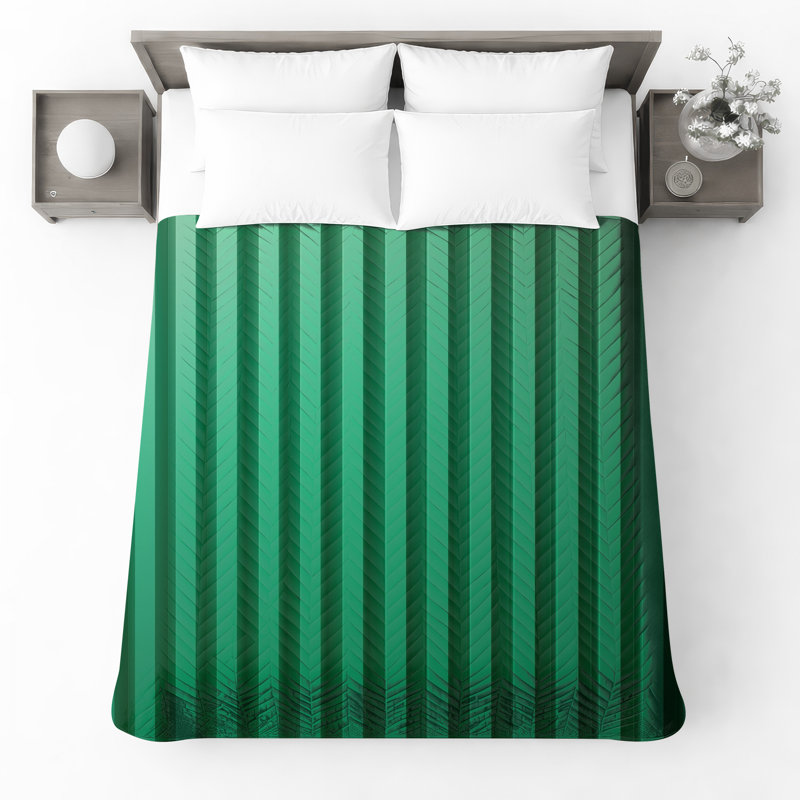 Green Vertical Stripes Bedding Stripes Bedspread Pattern, Full / Double