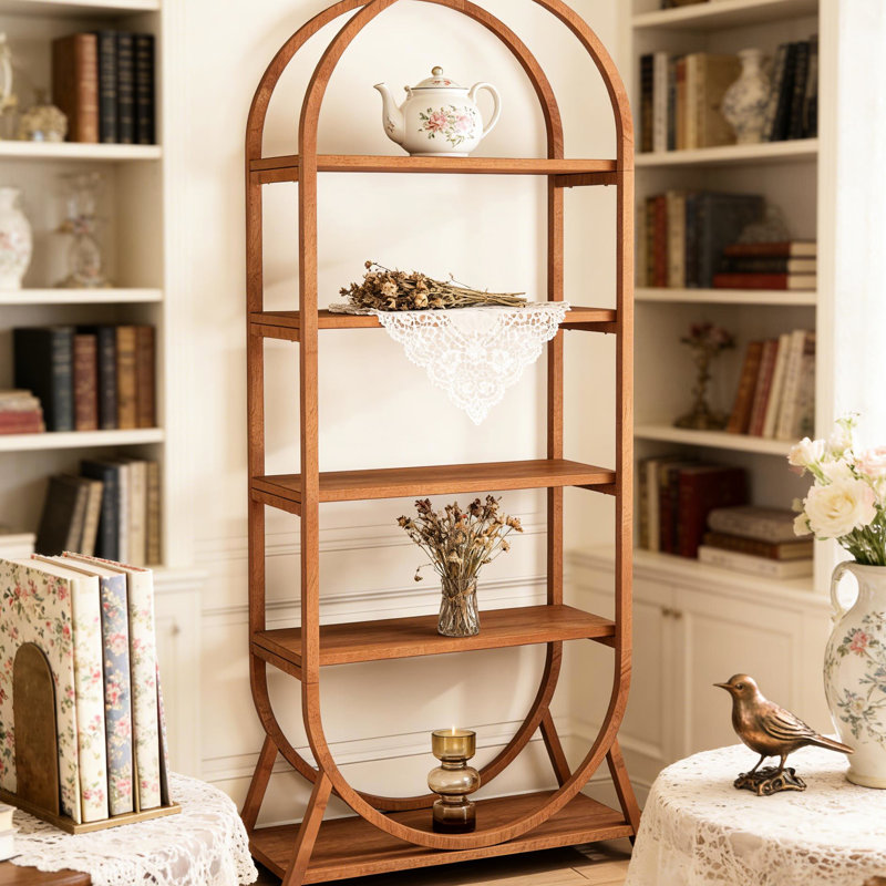 Versatile Display Rack,5-Tier Bookshelf,Compact Arched Bookcase