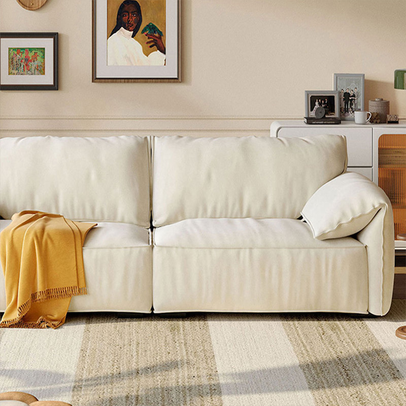 Coussin modulaire 94,49 po blanc crème en polyester, 33.46"H x 102.36"L x 41.34"W