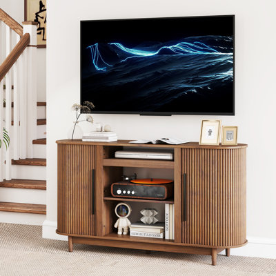 59"W Fluted TV Stand, with Open Storage, for TVs up to 60"