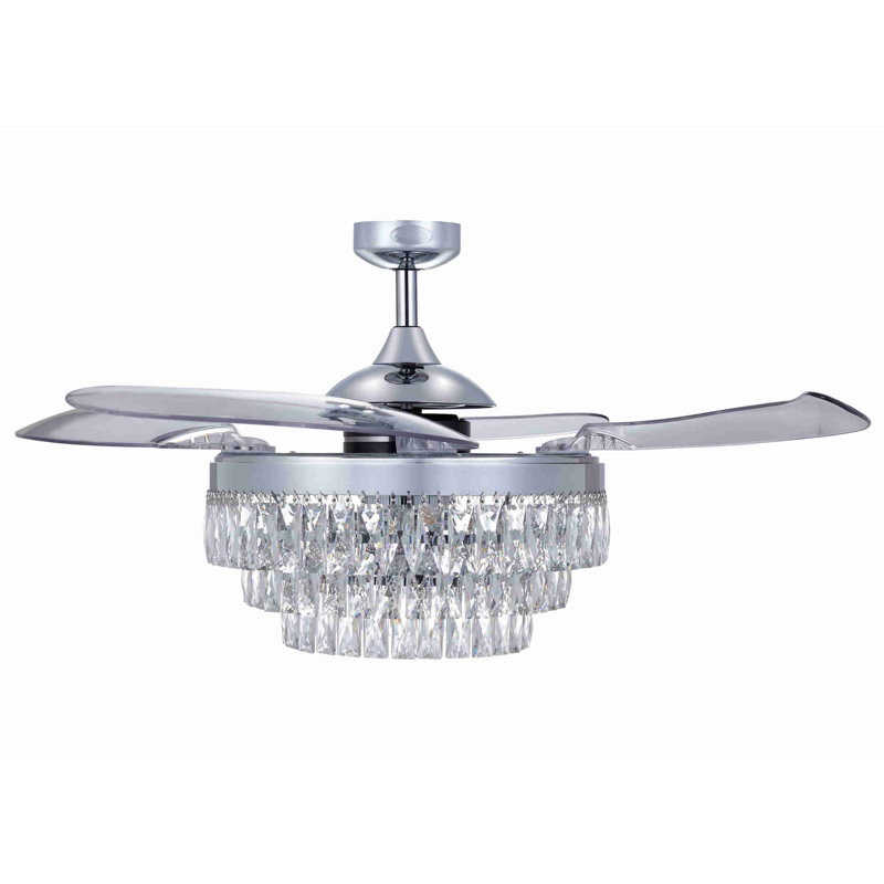 Beltran 122'' Ceiling Fan with Light Kit, Chrome with Transparent Blades