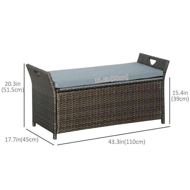 Banc de rangement pour patio en osier 2 en 1 2 gallons gris foncé