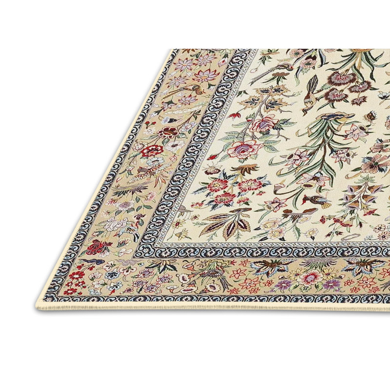 Tapis rouge / beige à motif floral, Rectangle 5 pi x 8 pi