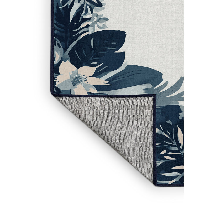 Tapis floral gris lavable à la machine Ottavio, 7 x 9