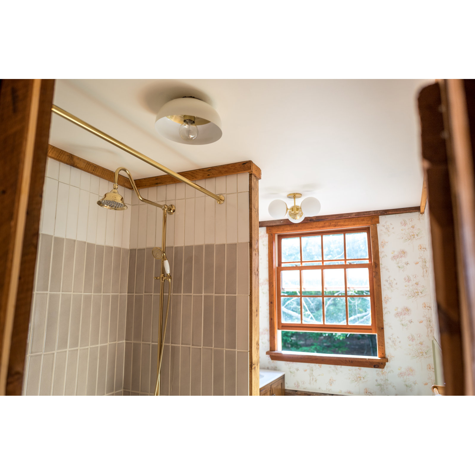 Deniaud 3 Light Glass Semi Flush Mount, Aged Brass