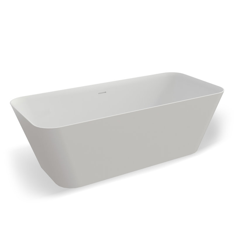 CASAINC 67" Rectangle Solid Surface Freestanding Soaking White Bathtub With Drain