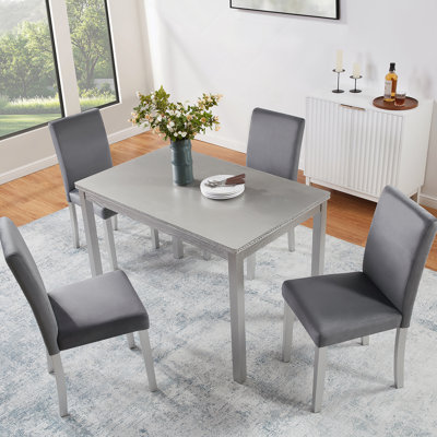 Ensemble de table de salle à manger 5 pièces avec table rectangulaire et chaises rembourrées, avec décoration en cristal pour une expérience culinaire élégante
