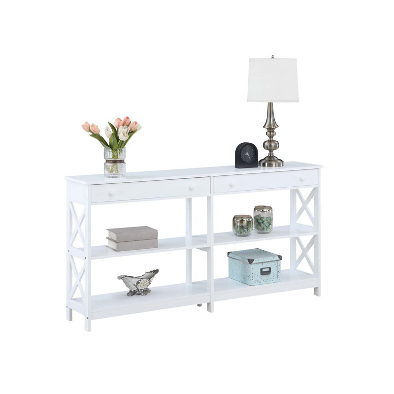 Console 2 tiroirs 60 po avec tablettes Lemay, Blanc, H 31,5 po x l 60 po x P 12 po
