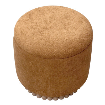 Modern Fabric and Solid Wood Round Storage Ottoman