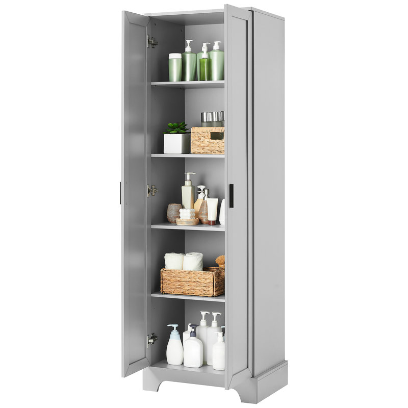 Armoire de rangement de salle de bain grise, deux portes, tablette réglable, tablette de tableau basculante avec