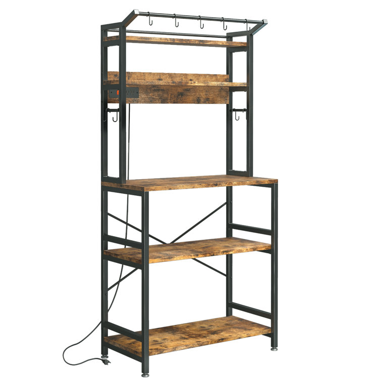 Paulo 17.5'' Iron Corner Baker's Rack with Wooden Shelves