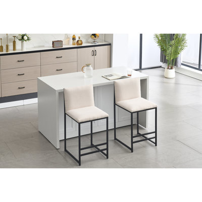 2 tabourets de bar à hauteur de comptoir en lin rembourré avec repose-pieds en métal pour la cuisine et la salle à manger