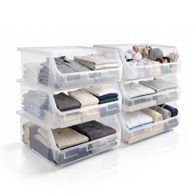 Sorbus 6 Pack Extra Large Open Front Stackable Clothing Storage Bin – Closet & Wardrobe Organizer