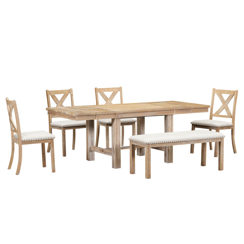 Table de salle à manger extensible avec repose-pieds 82 pouces TopMAX Farmhouse 82 pouces