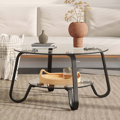 Table basse rétro en verre trempé à structure métallique minimaliste, élégante et durable pour les salons modernes