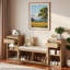 Banc de rangement avec coussin, compartiments, tiroirs et tablettes ouvertes-1821544527