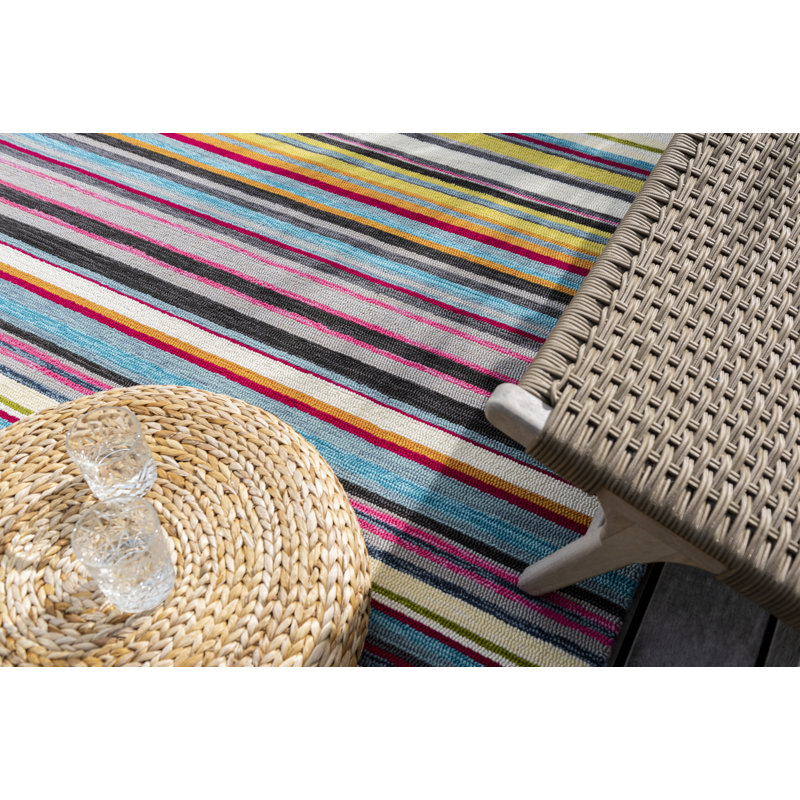 Hand Hooked Striped Indoor / Outdoor Rug, Rectangle 8'2" x 11'6"